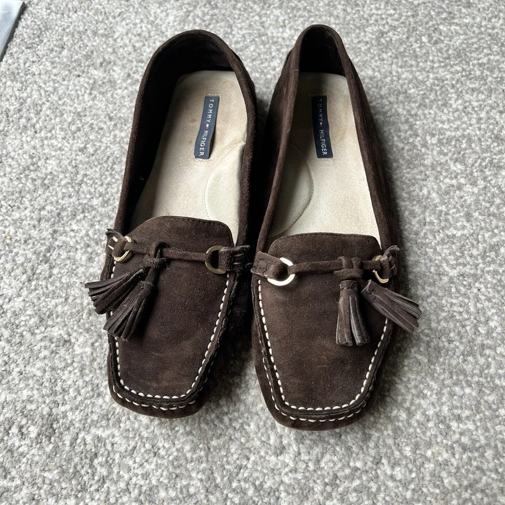 Tommy Hilfiger Womens Suede Moc Penny Loafer Boat Shoe Sz 8.5 Brown